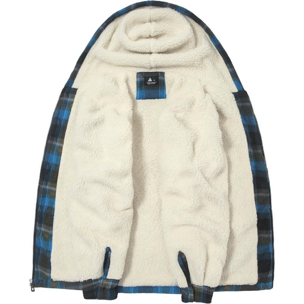 Men's Blue Yellow Fleece Sherpa Lined Plaid Jackets Full Zip Up Hoodie Outwear - Picture 3 of 6